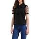 thumbnail image 4 of INSPIRAR CHIC Blusa de Manga Corta de Malla con Cuello de V y Lazo para Mujeres, Color Negro, Talla L, 4 of 6