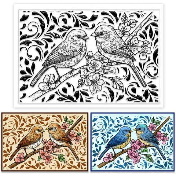 Bird Clear Stamp Birds on Branches Stamps Bird Background Stamps Animals Transparent Stamp Flower Leaves Seal Stamps for DIY Scrapbooking Photo Card Making Crafts 6.2x4.3 Inch