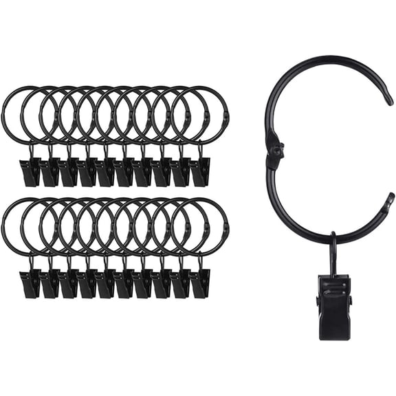 20 Pcs Metal Openable Curtain Rings with Clips, 1.26 inch Inner Diameter Vintage Rustproof Hangers Ring Decorative Drapery Window Curtain Clips Rings