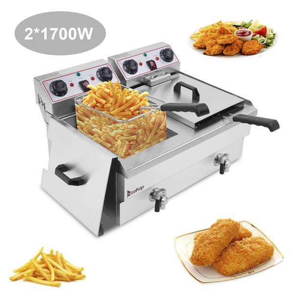 ZOKOP 23.6L Total Capacity Fryer, Stainless Steel Double Tank Deep