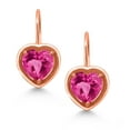 thumbnail image 2 of Gem Stone King 18K Rose Gold Plated Silver Pink Created Sapphire Dangle Leverback Earrings for Women (2.80 Cttw, Heart Shape 7MM), 2 of 4