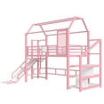 thumbnail image 4 of Twin House Loft Bed with Slide & Stairs - Metal Playhouse Bed, Storage Shelves, House-shaped Roof & Noise-free,Pink, 4 of 18