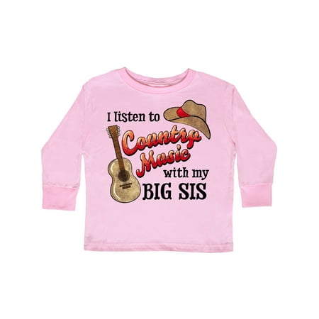 

Inktastic I Listen to Country Music with my Big Sis Guitar and Hat Gift Toddler Boy or Toddler Girl Long Sleeve T-Shirt