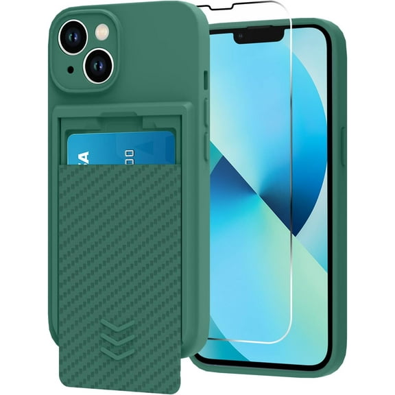 Wallet for iPhone 13 Case, Hide Push-Pull Card Holder Camera Protection Luxury Cover Screen Protector, Card Slot Case Elegant iPhone 13 Phone Case -Green