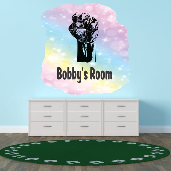 Personalized Gesture Wall Decals for Kids Room - Strong Mighty Powerful Fist Boys Bedroom With Easy Installation Instructions Custom Name Sticker - Size: 10 In x 10 In