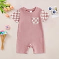 thumbnail image 2 of CAICJ98 Newborn Baby Boy Girl Clothes Checkered Plaid Romper Jumpsuit Short Sleeve One-Piece Bodysuit Infant Summer Outfit (Pink,12-18 Months), 2 of 4
