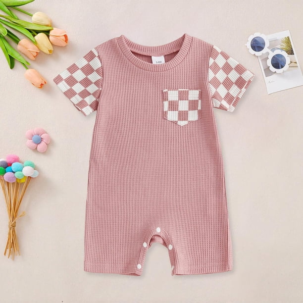 CAICJ98 Newborn Baby Boy Girl Clothes Checkered Plaid Romper