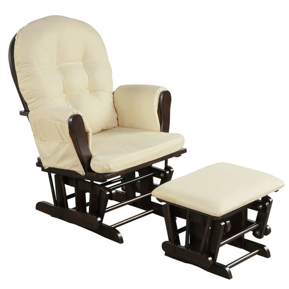 Topbuy Chaise Berçante Bébé Nursery Chaise Planeur avec Pouf & Poche de Rangement Beige