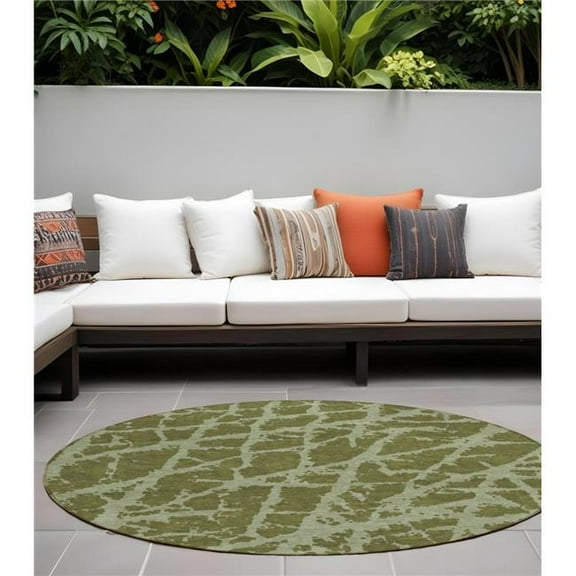 HomeRoots 559645 8 ft. Round Green Round Abstract Washable Non Skid Indoor Outdoor Machine Woven Area Rug