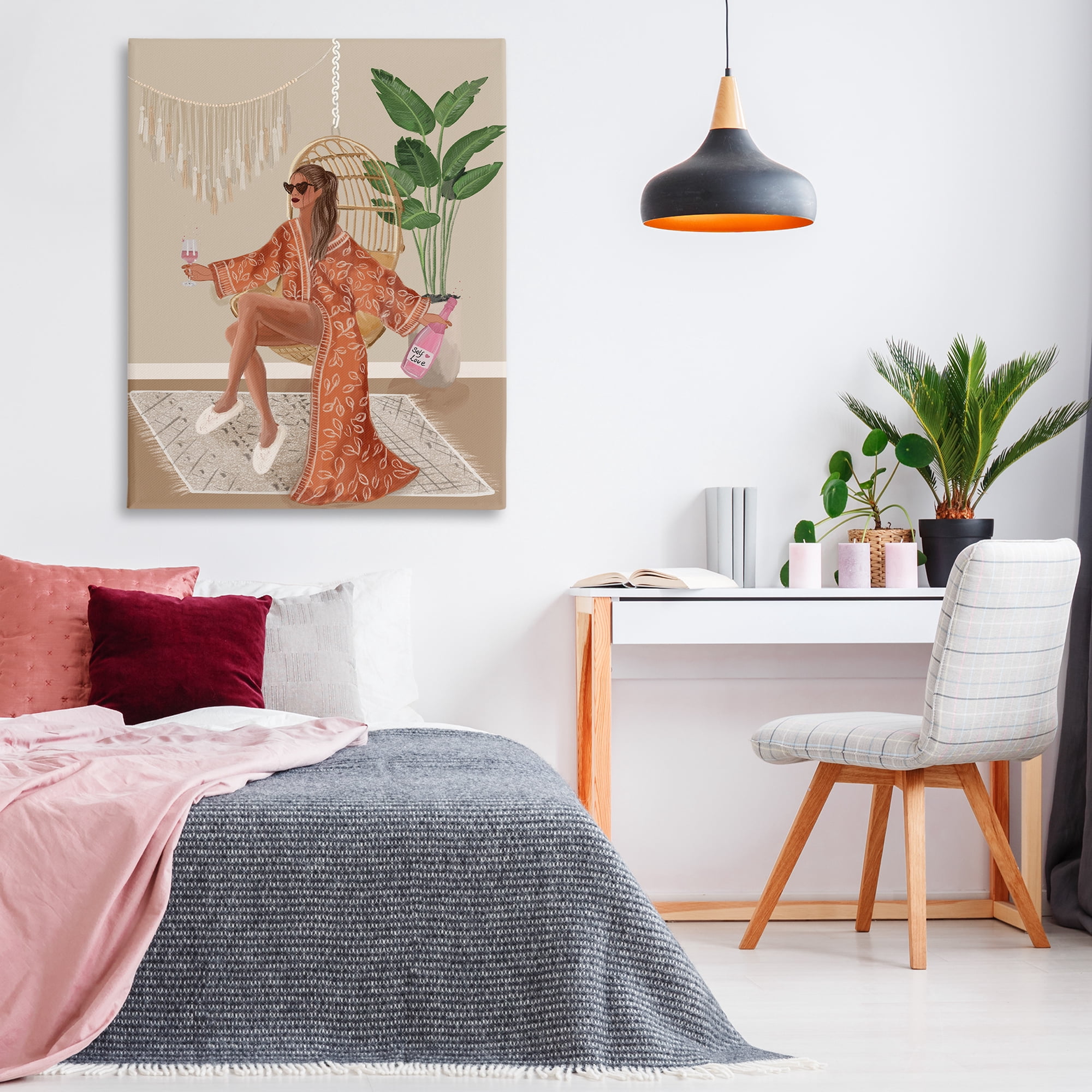 Stupell Industries Boho Glam Girl Novelty Painting Gallery Wrapped Canvas Art Print Wall Art, 36 x 48