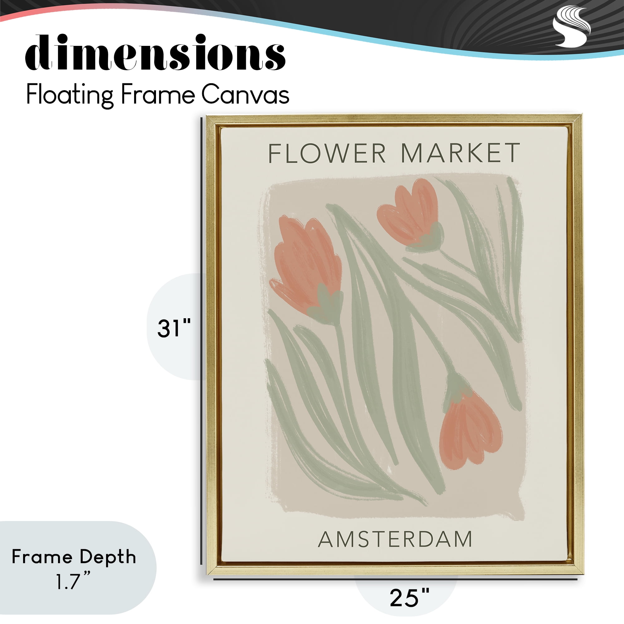 Stupell Industries Soft Amsterdam Flower Market Gold Framed Floater Canvas Wall Art, design by Lucille Price