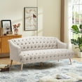 thumbnail image 3 of FFH 3 Seater Couch for Living Room, Velvet Lounge Sofa with Deep Seat, Contemporary Comfy Tufted Sofa with Wooden Legs, Beige, 3 of 9