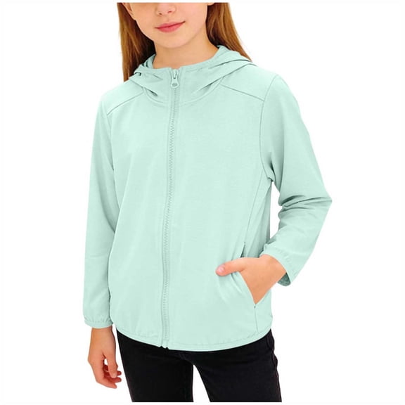Girls Zip Up Cropped Hoodies Long Sleeve Sweatshirts Kids Summer Casual Lightweight Jacket with Pockets Sun Protection Jacket 1-13Y