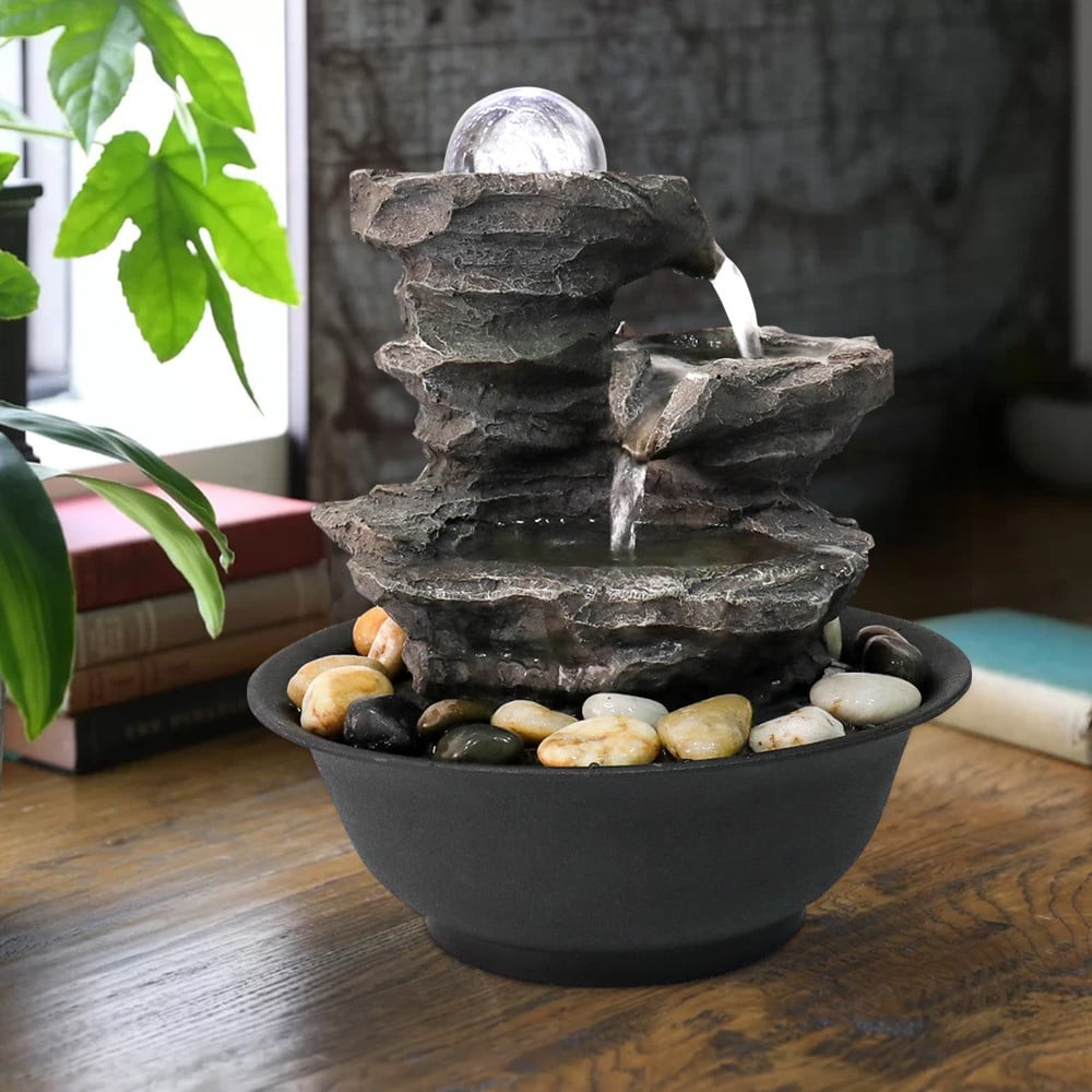 Direct Global Trading Solar Powered Pebble Fountain Water Feature Kit with LED Light