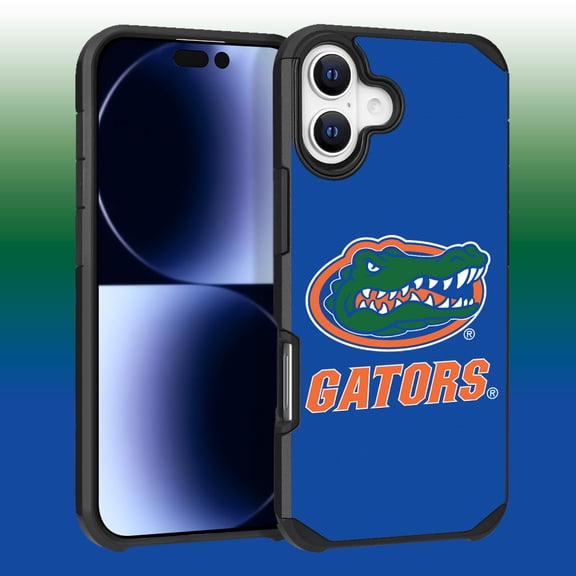 Apple iPhone 16 (6.1) - Licensed NCAA University of Florida Gators Logo on Blue Textured Dual Layer Case