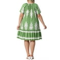thumbnail image 3 of Agnes Orinda Women's Plus Size Boho Dresses Pleated Crew Neck Short Sleeve Flared Flowy Summer Casual Midi Sundress 2X Green, 3 of 6