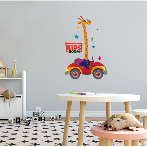 KIDS ROOM - Multicolored Home Bedroom Giraffe Animal Vintage Car Décor Sticker Kids Bedroom Lettering Art Design Multicolored Stars Vinyl Kids Playroom Wall Decal 14" x 20"