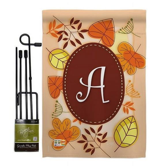 Breeze Decor BD-HA-GS-130027-IP-BO-D-US09-BD 13 x 18.5 in. Autumn A Initial Fall Harvest & Impressions Decorative Vertical Double Sided Garden Flag Set with Banner Pole