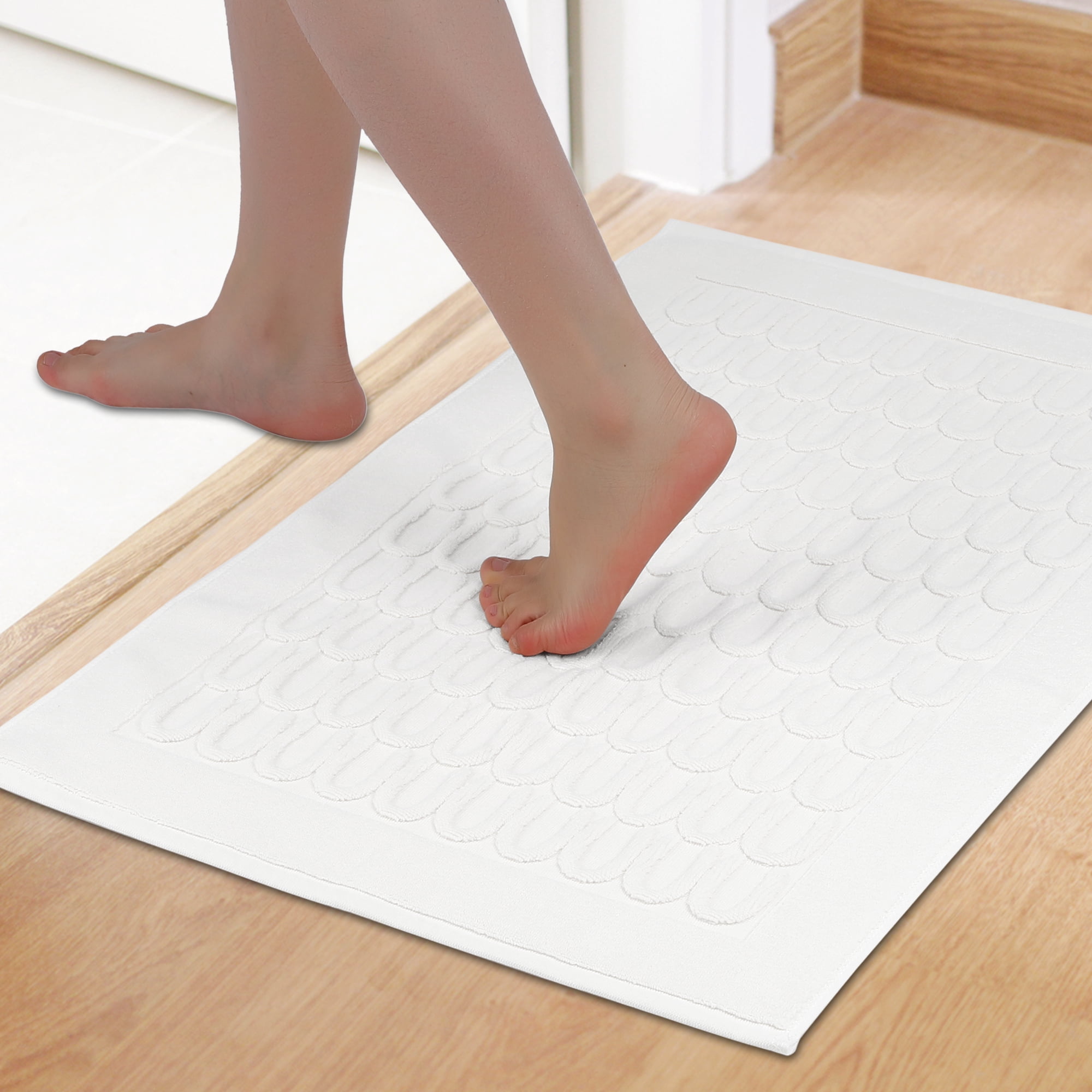 Unique Bargains Washable Textured Cotton Bath Rug Water Absorbent Mat Beige 16" x 24"