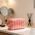 thumbnail image 4 of Pastel Striped PVC Cosmetic Bag, Waterproof Makeup Organizer Pouch with Zipper for Women Travel and Daily Essentials, 4 of 8