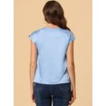 thumbnail image 4 of Unique Bargains Blouse Soyeuse à Manches Courtes pour Femmes Col Rond Plissé Décontracté Élégant, 4 of 5