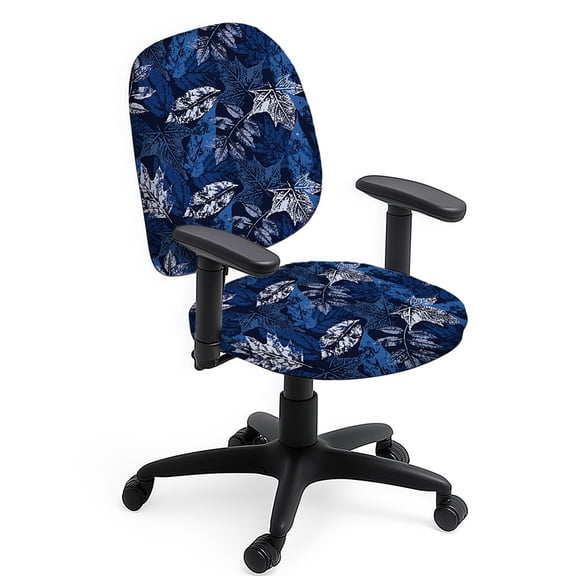 Polyester Office Chair Cover Set 2pcs Textured Leaves Chair Covers Blue Leaves Stretchable Chairs Slipcover
