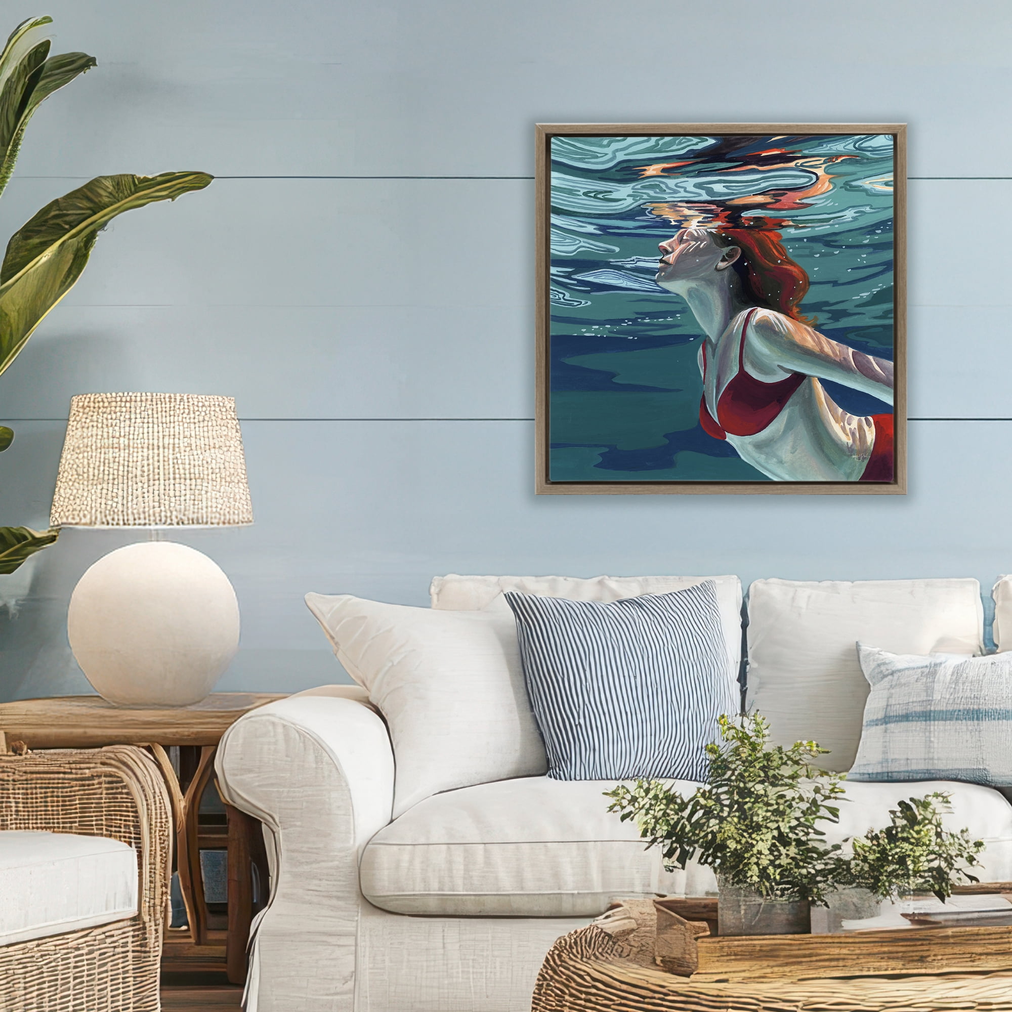 Stupell Industries Swimming To The Surface Brown Framed Floater Canvas Wall Art, design by Kate Jarvik Birch