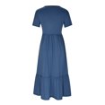 thumbnail image 4 of Vestido Plisado De Mujer Vestido plisado para mujer, cuello redondo, vestido amplio con bolsillos (azul cielo M) Cgtredaw para Mujer cielo azul T S, 4 of 7
