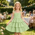 thumbnail image 4 of Bmisegm Girls Party Dress Elegant Backless Strap Design Solid Color Cake Dress for Big Kids without Sleeves Midi Dress for Summer 5-14 Years 01_Green,9-10 Years, 4 of 6