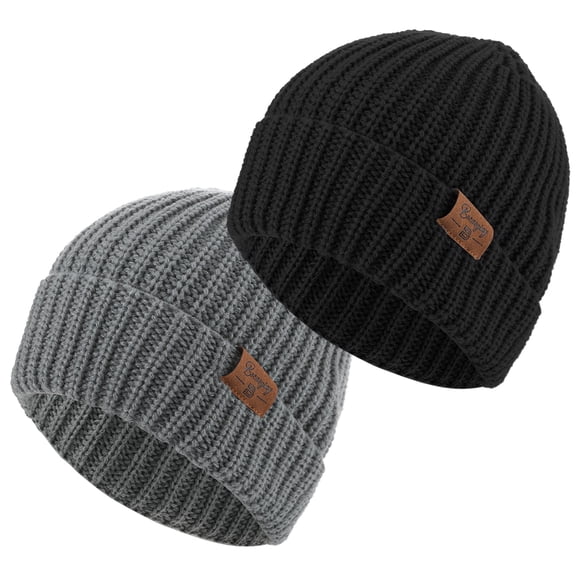 Bocaoying 2 Pack Warm Beanie Hat for Men Women, Unisex Warm Winter Caps Soft, Breathable & Cozy Stretchy Knitted Cuffed Cap