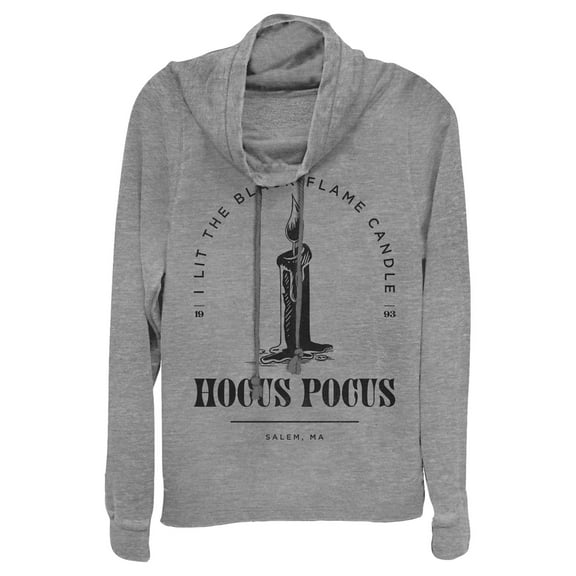 Junior's Hocus Pocus I Lit Black Flame Candle Cowl Neck Sweatshirt Gray Heather X Large