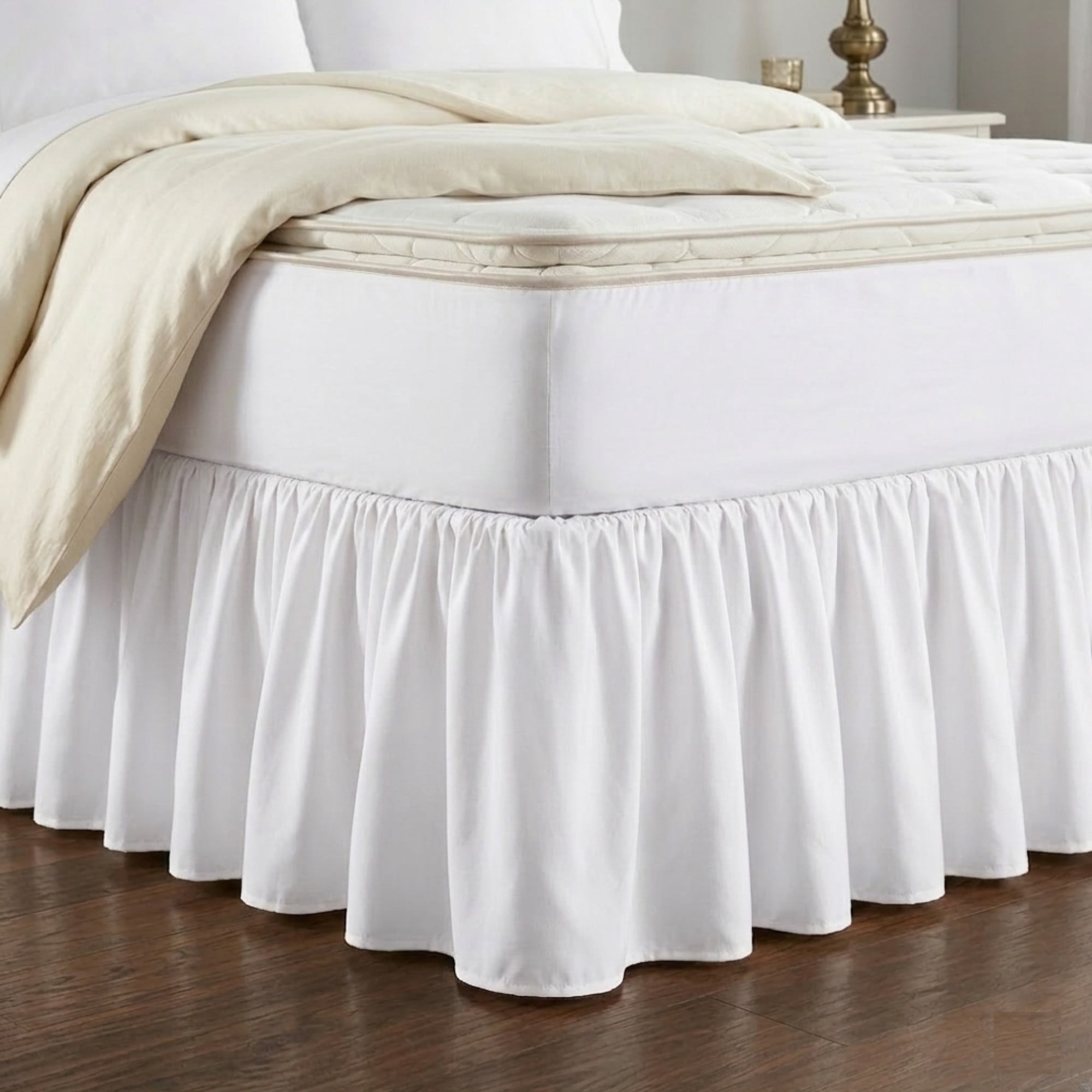 Barefoot Bungalow Landris Cotton-Blend Ruffled 15 inch Long Bed Skirt, White, Full, for Teens and Adults