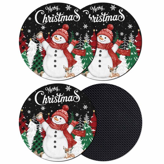 Black Snowman Christmas Coasters Set of 4, Absorbent Coasters for Drinks, Xmas Tree Snowflake Elk Winter Coaster for Desk Coffee Table Protection, Home Decor House Warming Gifts 4"