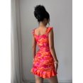thumbnail image 2 of Hot Pink Off-Shoulder Ruffle Hem Floral Print Fitted Sleeveless Mini Dress With Tie Front, 2 of 7