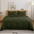 thumbnail image 3 of Pavish Export 100% Washed Cotton Duvet Cover Set Breathable Soft Twin Full Olive Green Duvet Cover 2 Pieces Solid Color Bedding Set with Buttons Closure Comforter Cover Set, 3 of 3