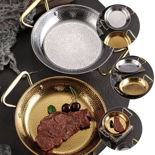 AURARMLET Lot de 1 Poêle à Fond Plat en Acier Inoxydable Doré pour la Cuisson de Paella à la Maison avec Double Poignée