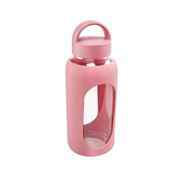 cilindro de vidrio con manga de silicón/Capacidad de 800ml rosa 8.8 x 23