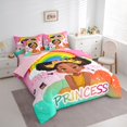 thumbnail image 2 of Castle Fairy Colorful Cartoon Black Princess Twin Bedding 7-Piece,Fun Rainbow Music Note Bedding Comforter Set,Pink Rainbow Yellow,Pink Reversible, 2 of 7