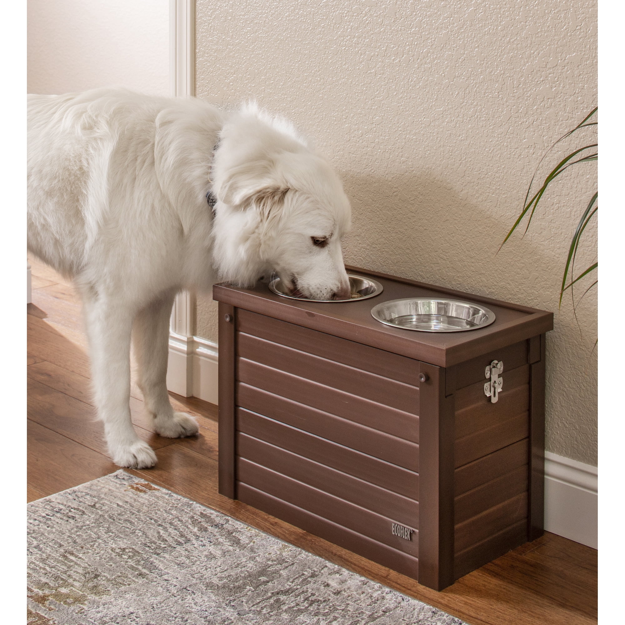 New Age Pet® ECOFLEX® Piedmont Elevated Dog Feeder, Two 32 ounce Bowl Design and Storage