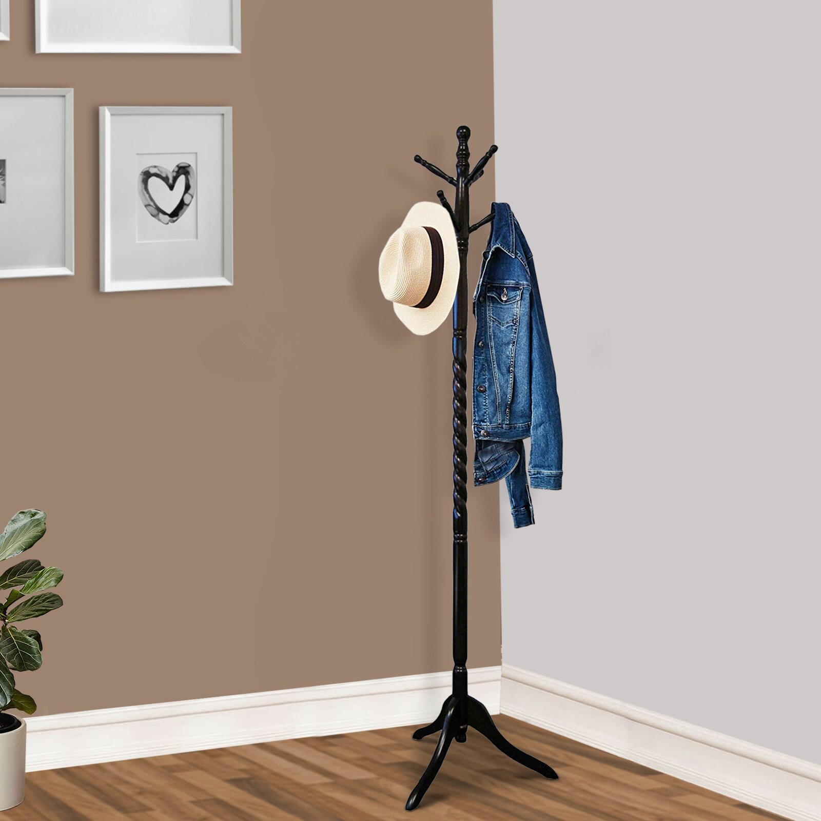 Jobe Style Coat Rack, Rubberwood, Solid Wood
