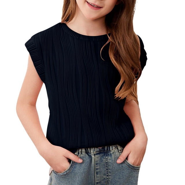 Plebaso T-Shirts Garçons Filles Manches Courtes Col Rond Haut T-Shirts Enfants Été Décontracté Chemises Unies pour 4-15 Ans