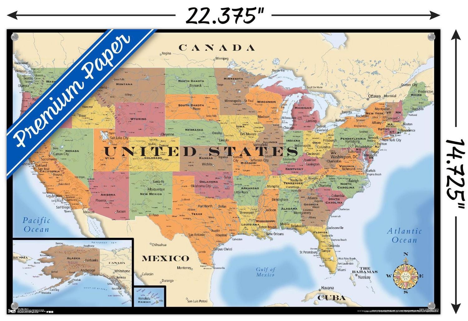 Map - USA Wall Poster, 22.375" x 34" Framed
