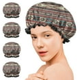 thumbnail image 7 of Shower Caps,Brown Geometric Triangle Diamond Pattern Waterproof Shower Cap for Women 4 Pieces,Double Reusable Hair Cover for Shower PEVA Elastic Stretch Hem, 7 of 7