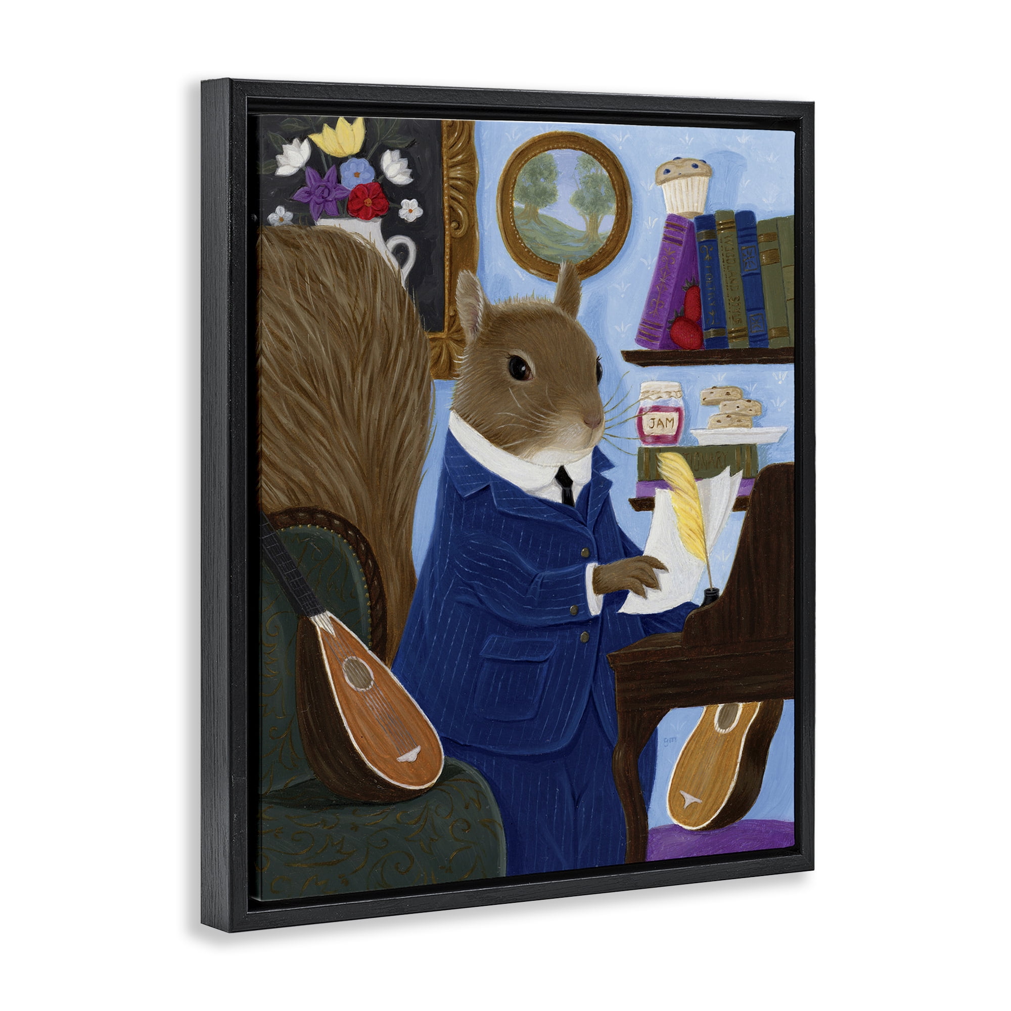 Stupell Industries Gentleman Squirrel Composing Black Framed Floater Canvas Wall Art, design by Gina Matarazzo