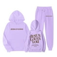 thumbnail image 2 of Gelikeya Jesus Loves You Hoodie Sweatshirts Sweatpants 2 Piece Girls Sweatsuits Hooded Tops Pants Sets 1-9Y (Purple, 5-6 Years), 2 of 6