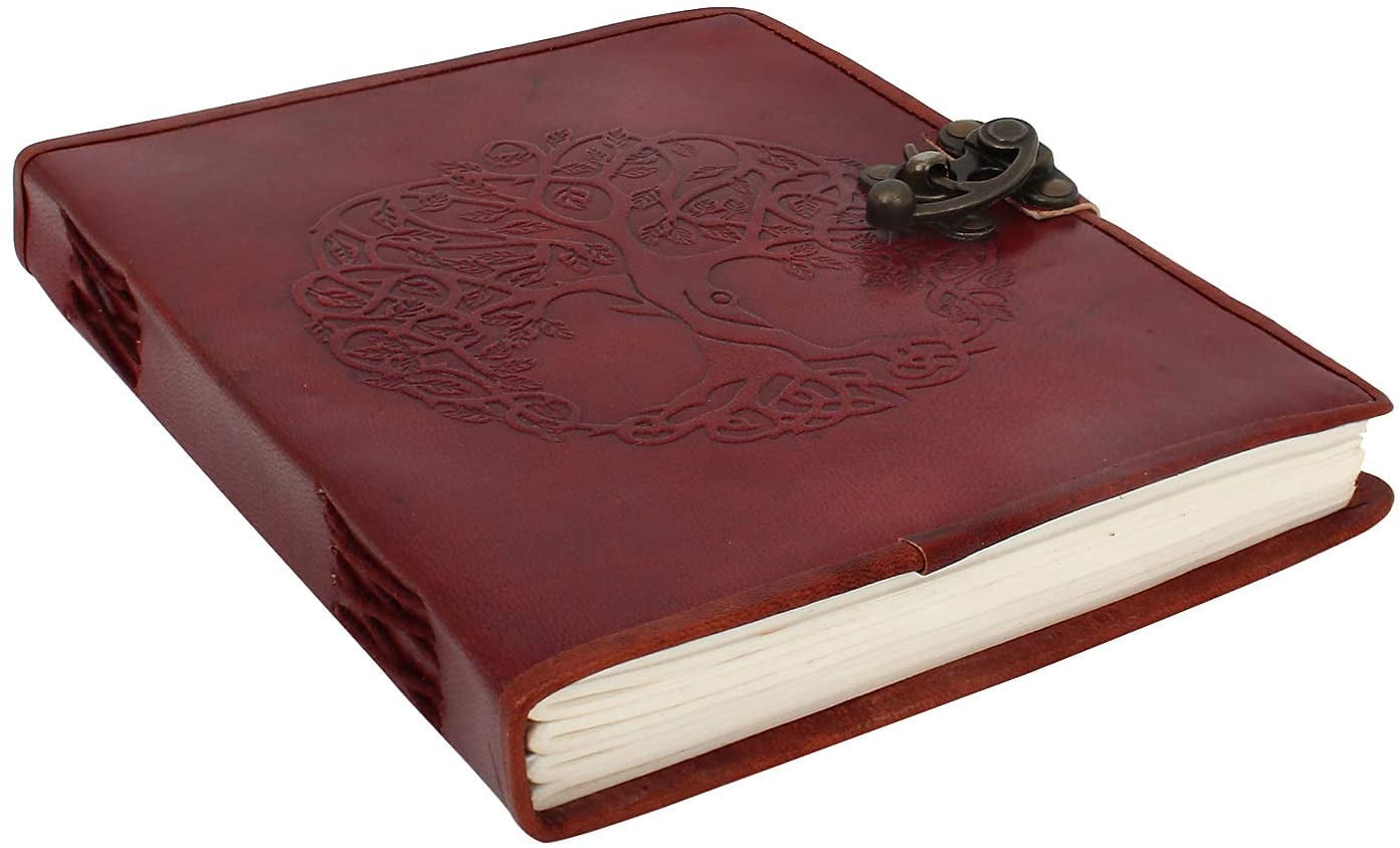 Ajuny Leather Bound Journal Unline Pages Writing Notebook For Men Women Tree Design With Lock 9x7 Inch