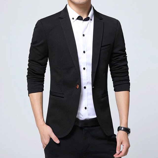 Men Solid Casual Turndown Slim Fit Single Button Long Sleeve Coats