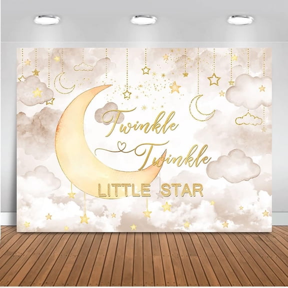 Twinkle Twinkle Little Star Baby Shower Backdrop Beige Cloud Moon Baby Shower Decorations Background Gender Reveal Photoshoot Background Cake Table Banner Supplies