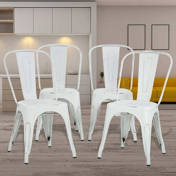 Metal Chairs Set of 4, Stackable Metal Patio Chairs 18 Inch Seat Height, Indoor/Outdoor Tolix Side Chair with Back, 330LBS Weight Capacity, Chic Kitchen Dining Chairs, Cream