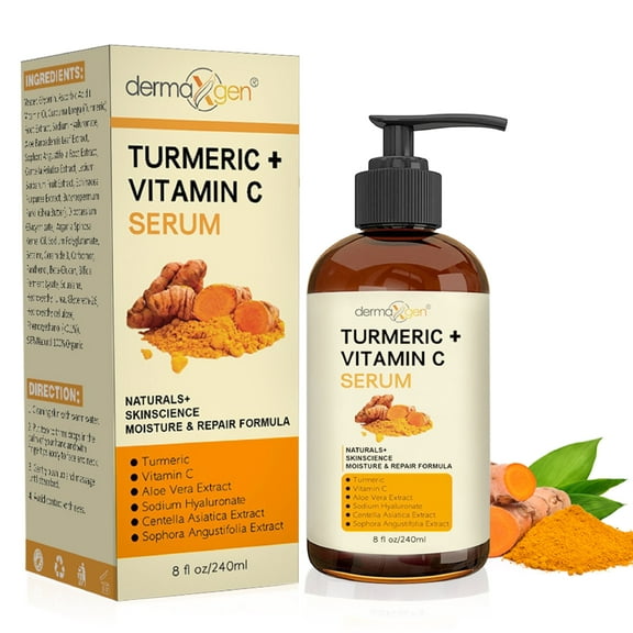 Turmeric and Vitamin C Anti-Aging facial serum, PURE ORGANIC Reduce Wrinkles, Improve Blemishes and Acne, Skin firming and Intensive Moisturizing & hydrating Serum for all skin Types - 8 fl oz.